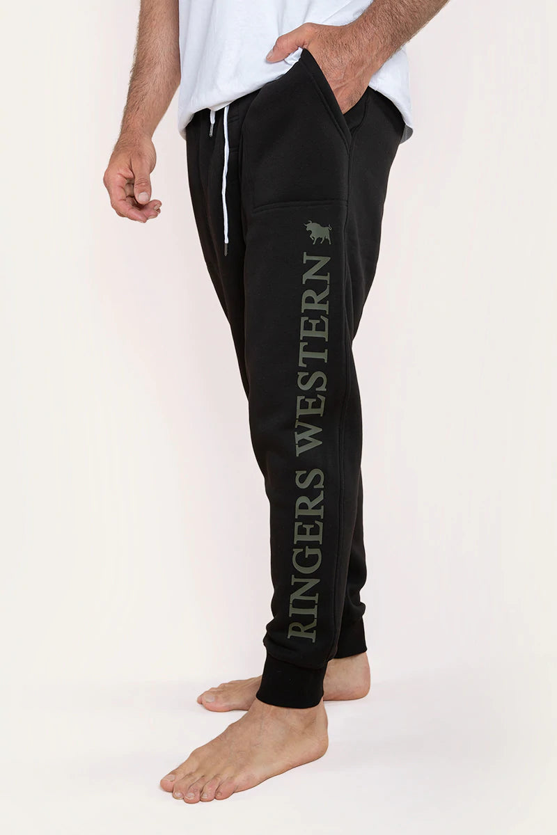 Texas Mens Trackpants - Black With Military Green Print