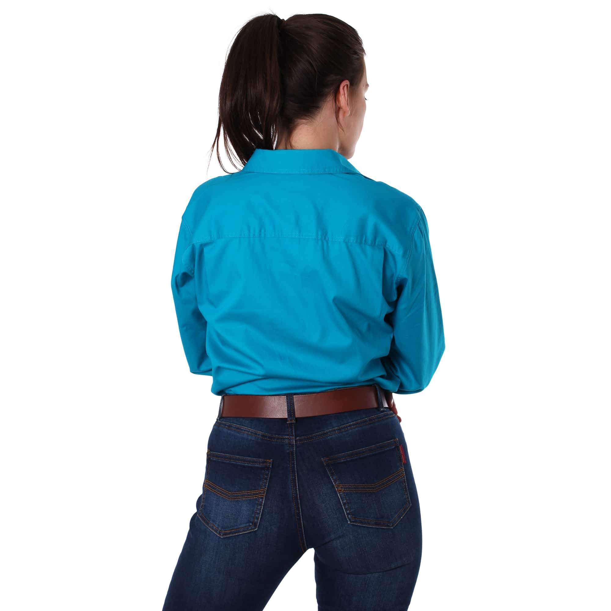 Pentecost River Womens Half Button Work Shirt- Turquoise - Ringers Western Toowoomba