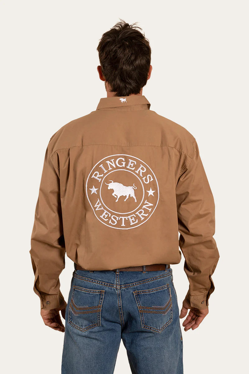 Hawkeye Mens Full Button Work Shirt  - Clay/White
