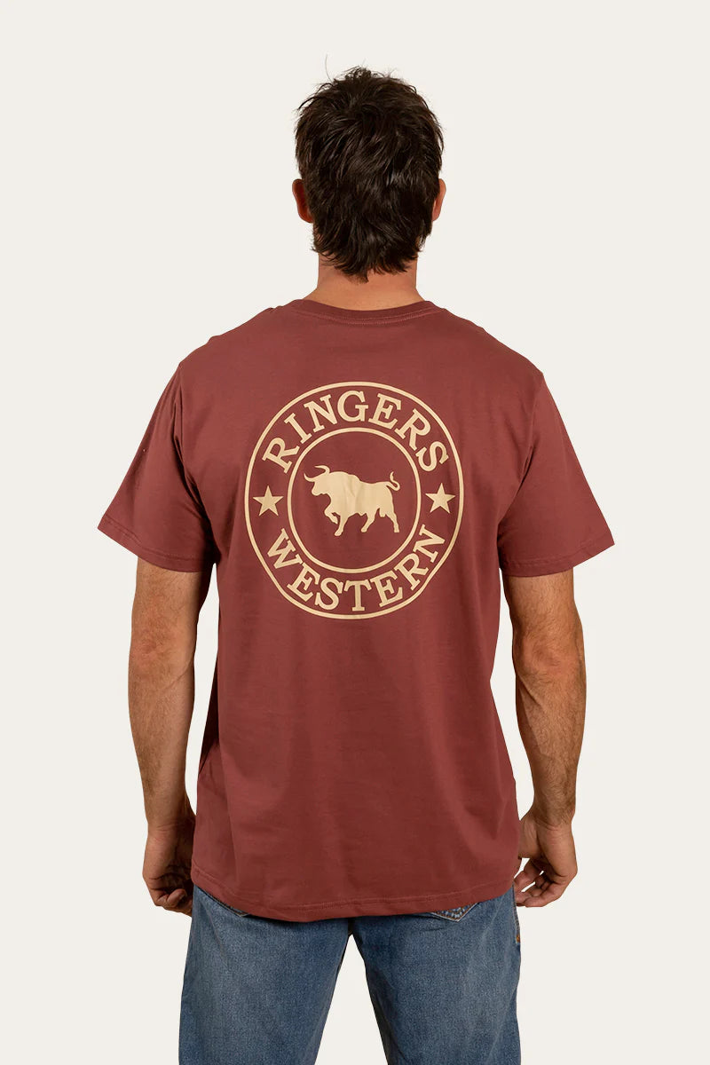 Signature Bull Mens Loose Fit T-Shirt - Washed Burgundy