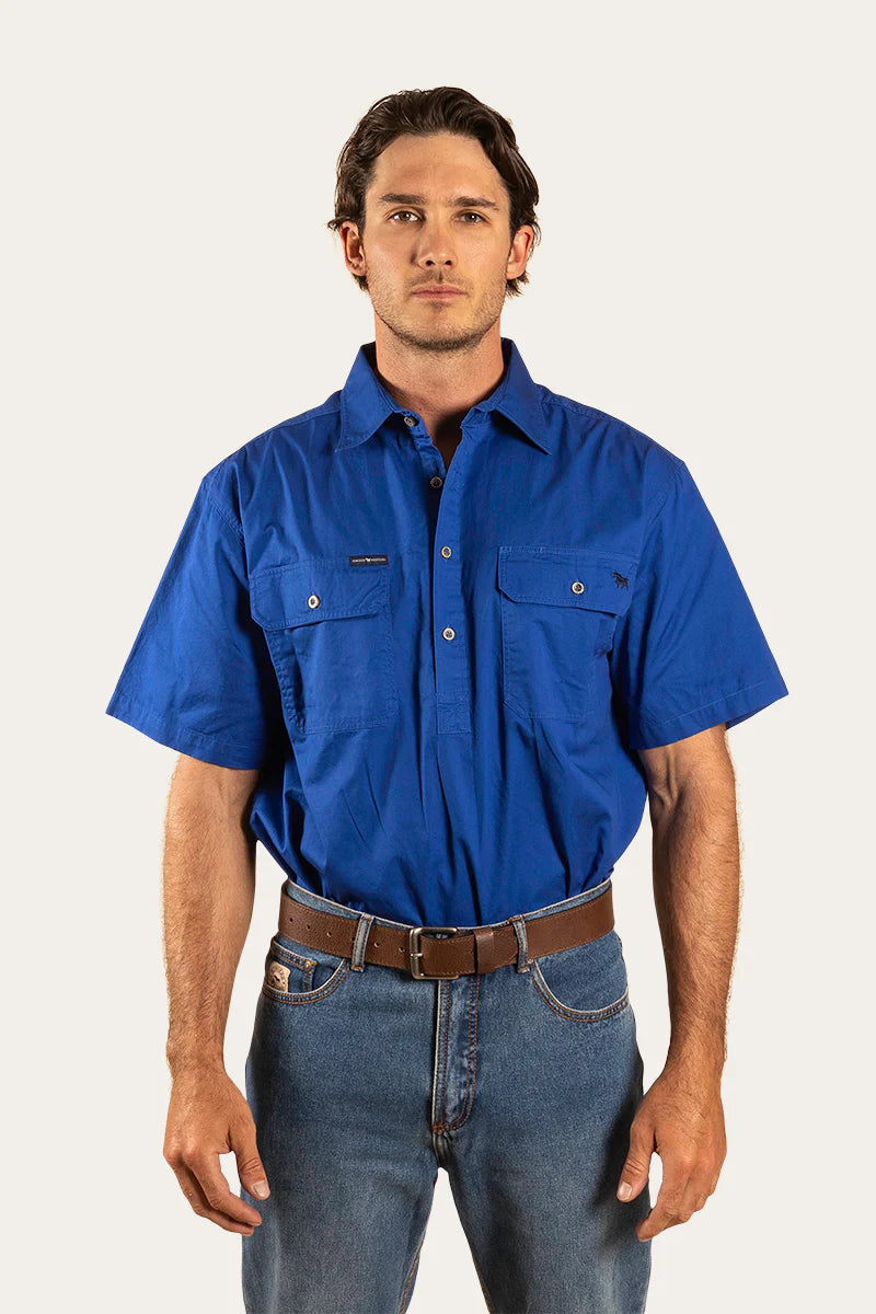 Pack Saddle Mens Short Sleeve Half Button Work Shirt  - Royal Blue