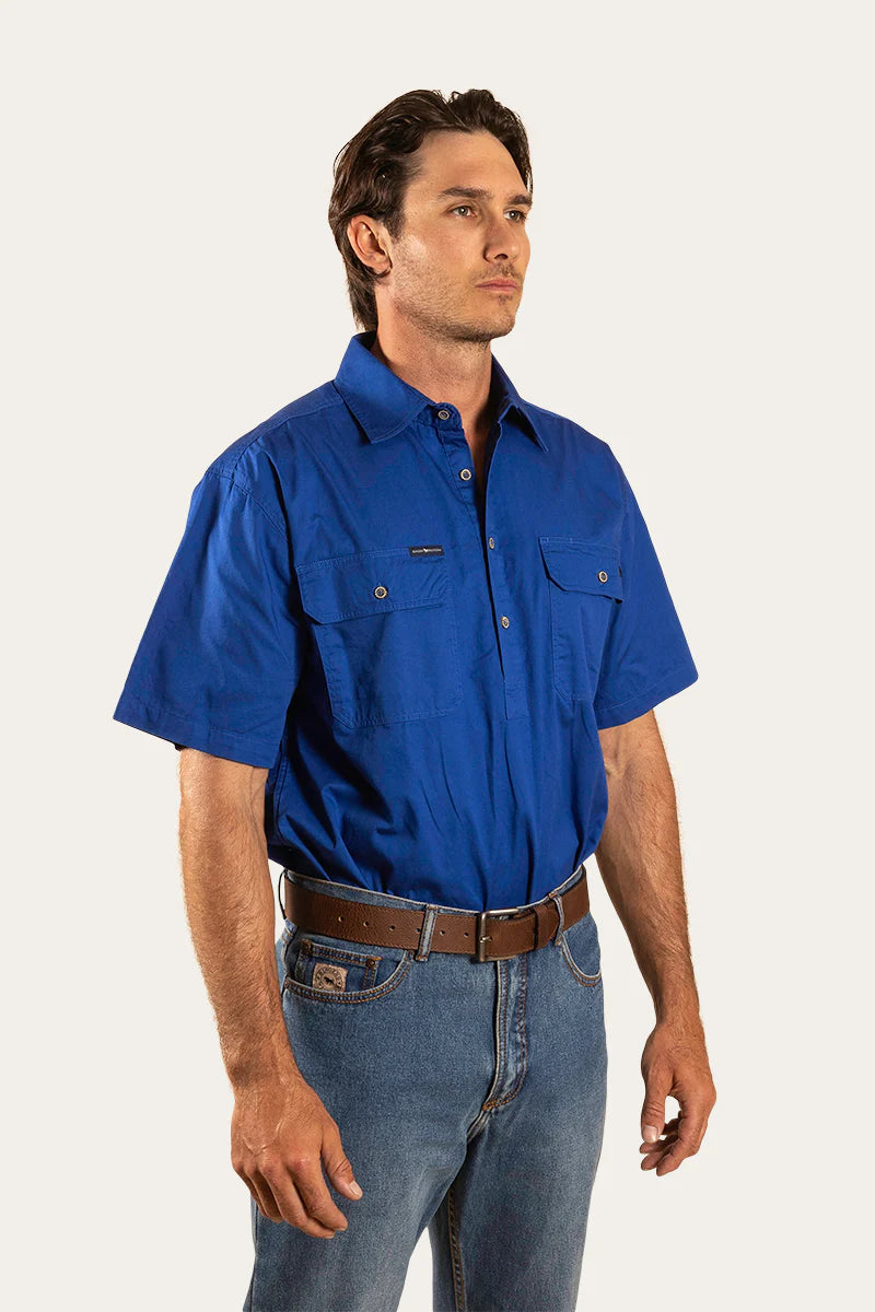 Pack Saddle Mens Short Sleeve Half Button Work Shirt  - Royal Blue