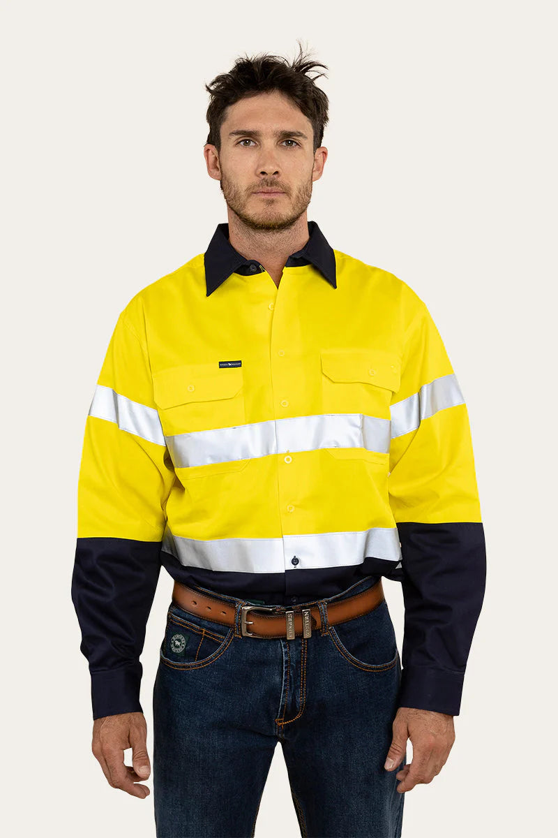 Broken Hill Mens Full Button Hivis Work Shirt  - Yellow