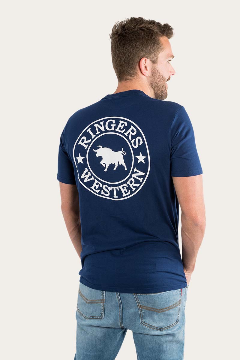 Signature Bull Mens Classic Fit T-Shirt   - Navy/White