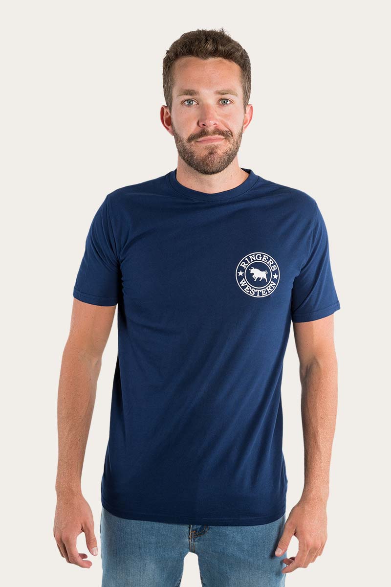 Signature Bull Mens Classic Fit T-Shirt   - Navy/White