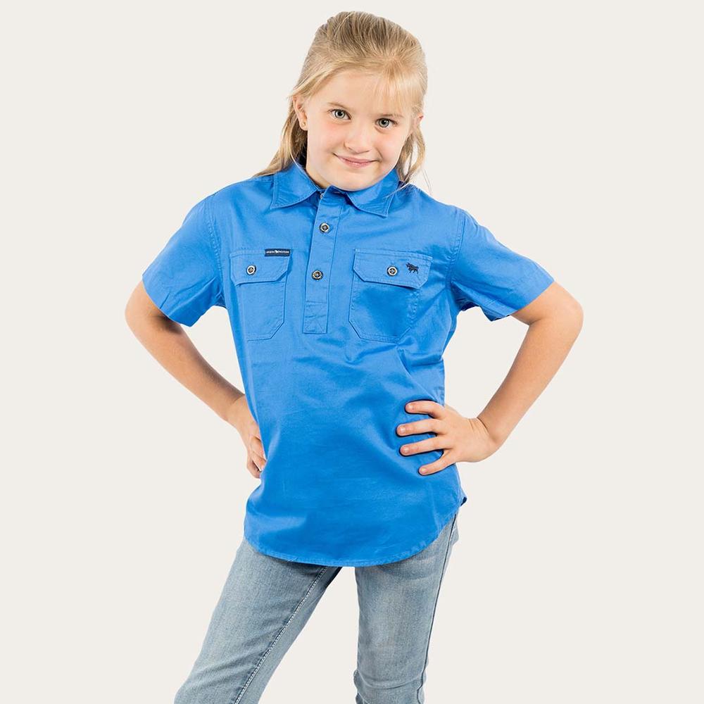 Ord River Kids Half Button Short Sleeve Work Shirt - Blue