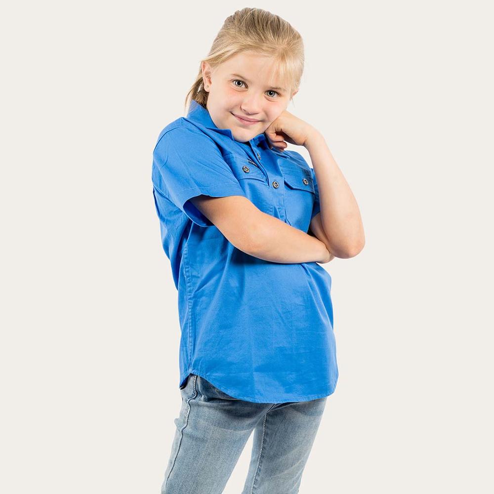 Ord River Kids Half Button Short Sleeve Work Shirt - Blue