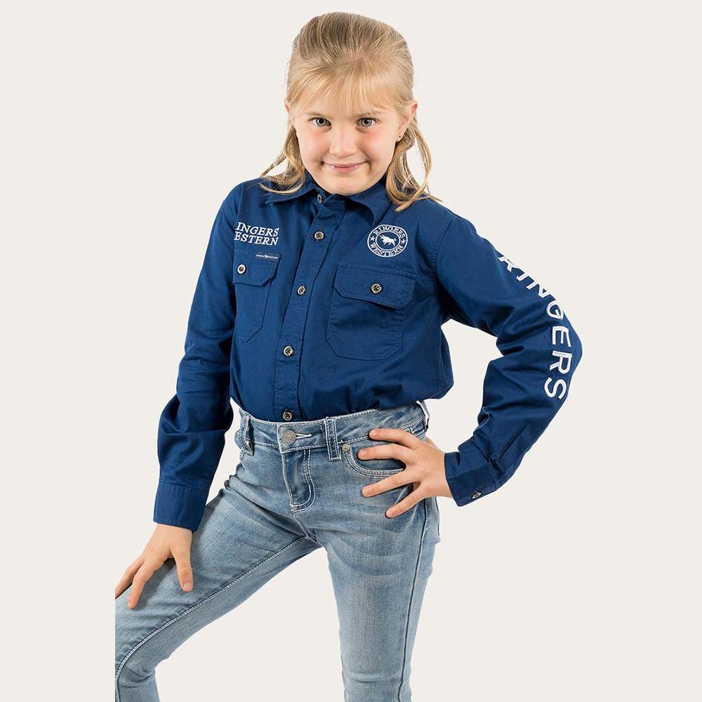 Jackaroo Kids Full Button Work Shirt - Navy/White