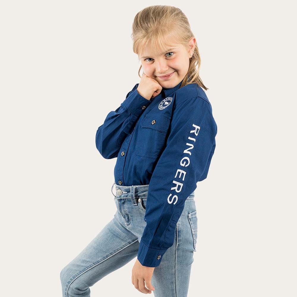 Jackaroo Kids Full Button Work Shirt - Navy/White