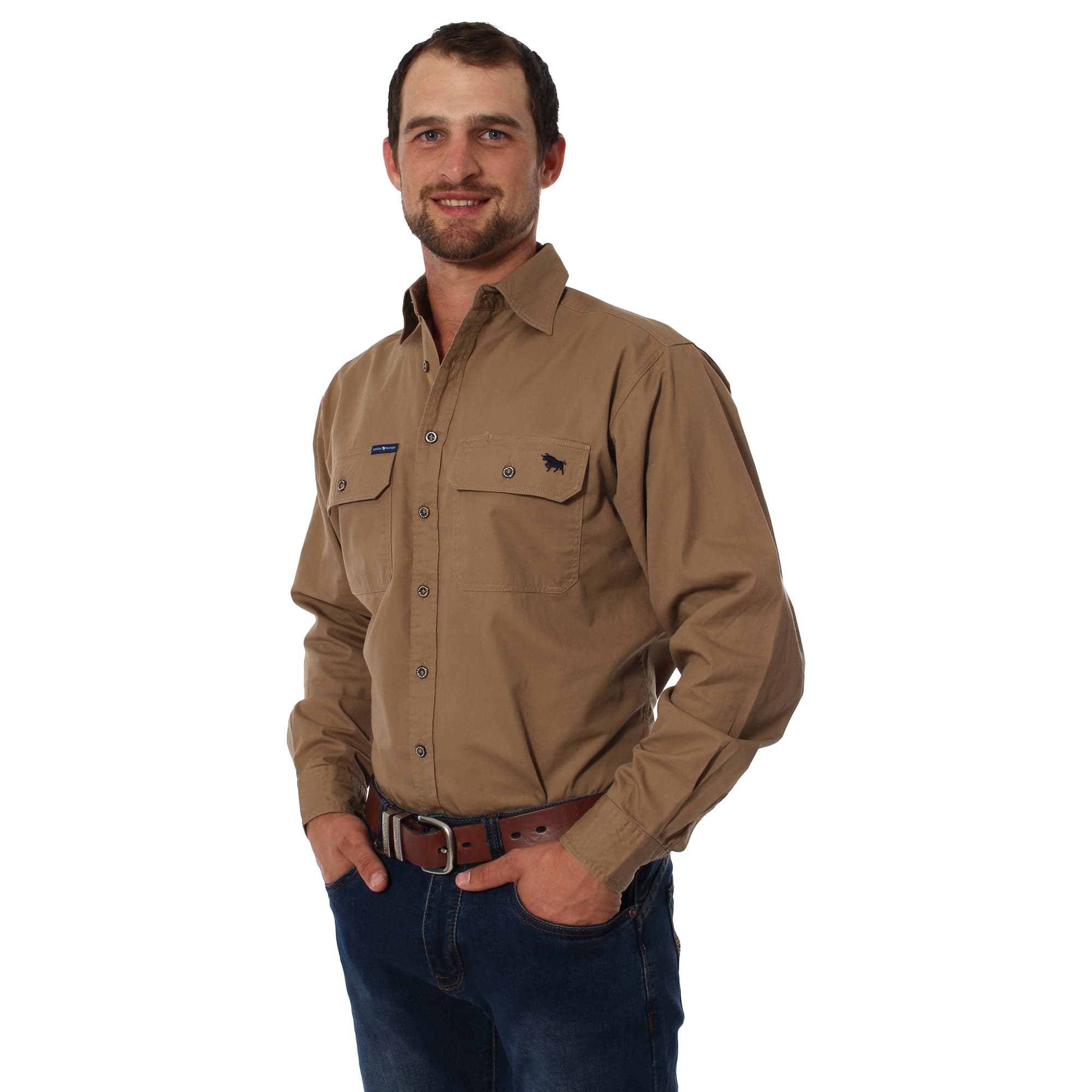 King River Mens Full Button Work Shirt - Clay