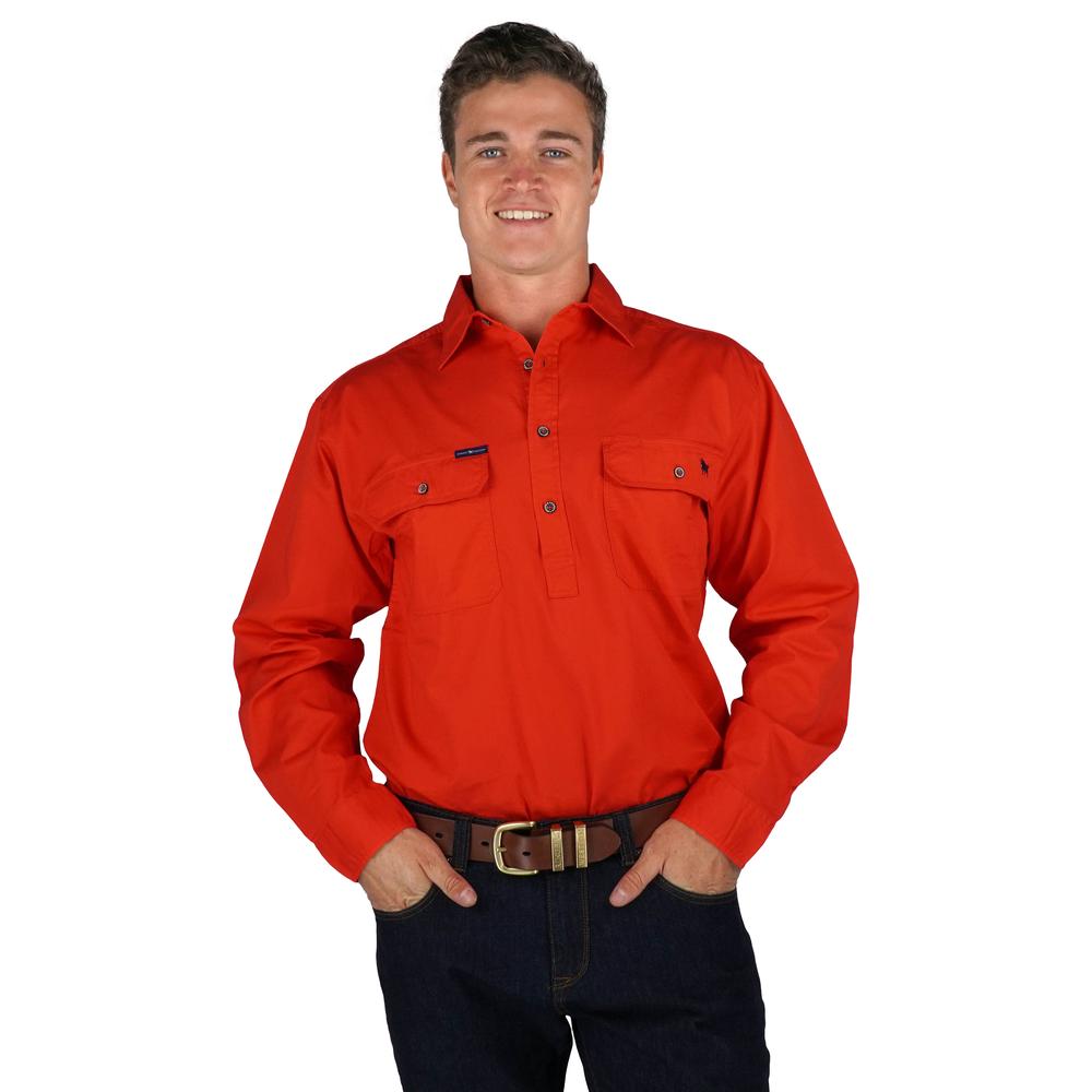 King River Half Button Work Shirt - Red