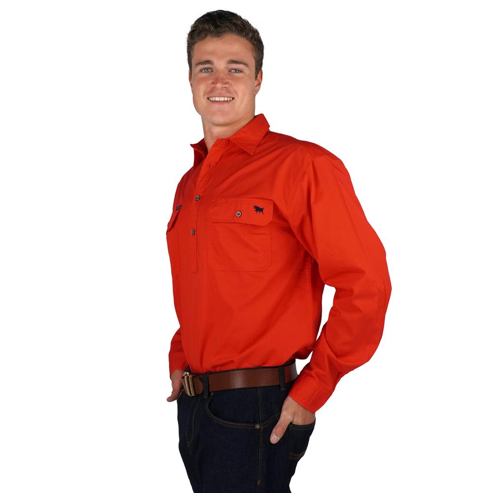 King River Half Button Work Shirt - Red