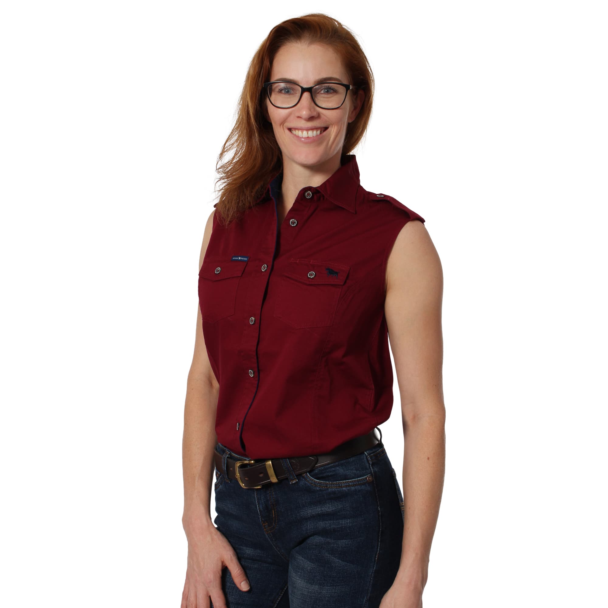 Pentecost River Womens Sleeveless Full Button Work Shirt- Burgundy - Ringers Western Toowoomba