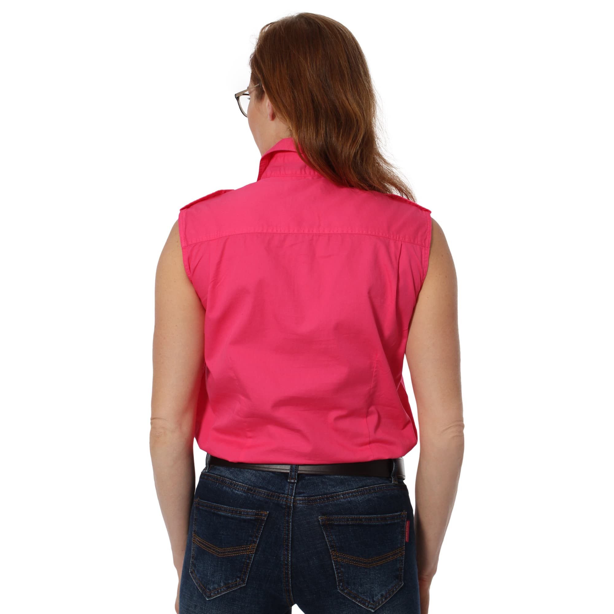 Pentecost River Womens Sleeveless Full Button  Work Shirt - Melon