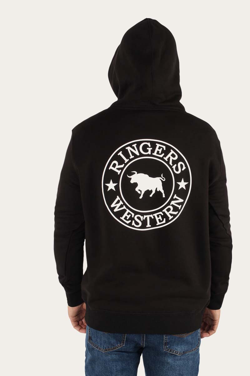 Signature Bull Mens Pullover Hoodie - Black With White Print