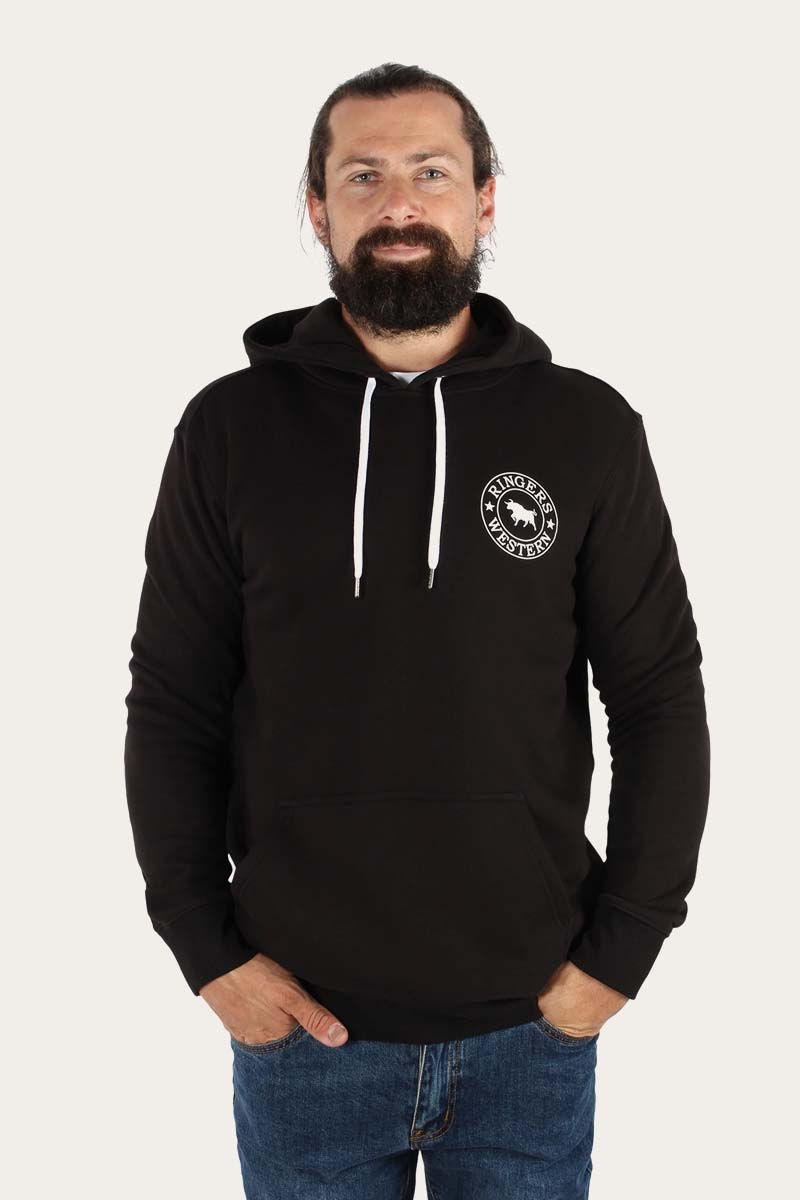 Signature Bull Mens Pullover Hoodie - Black With White Print